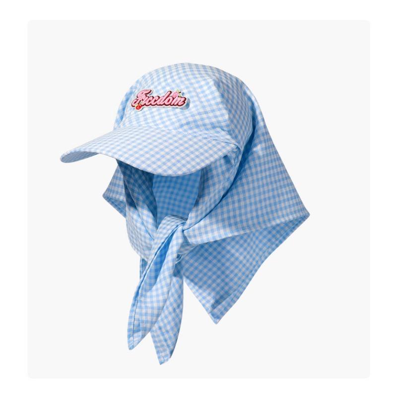 

Plaid headscarf hat children niche sun hat outdoor embroidery bag head cap showing face small big head circumference baseball cap One size