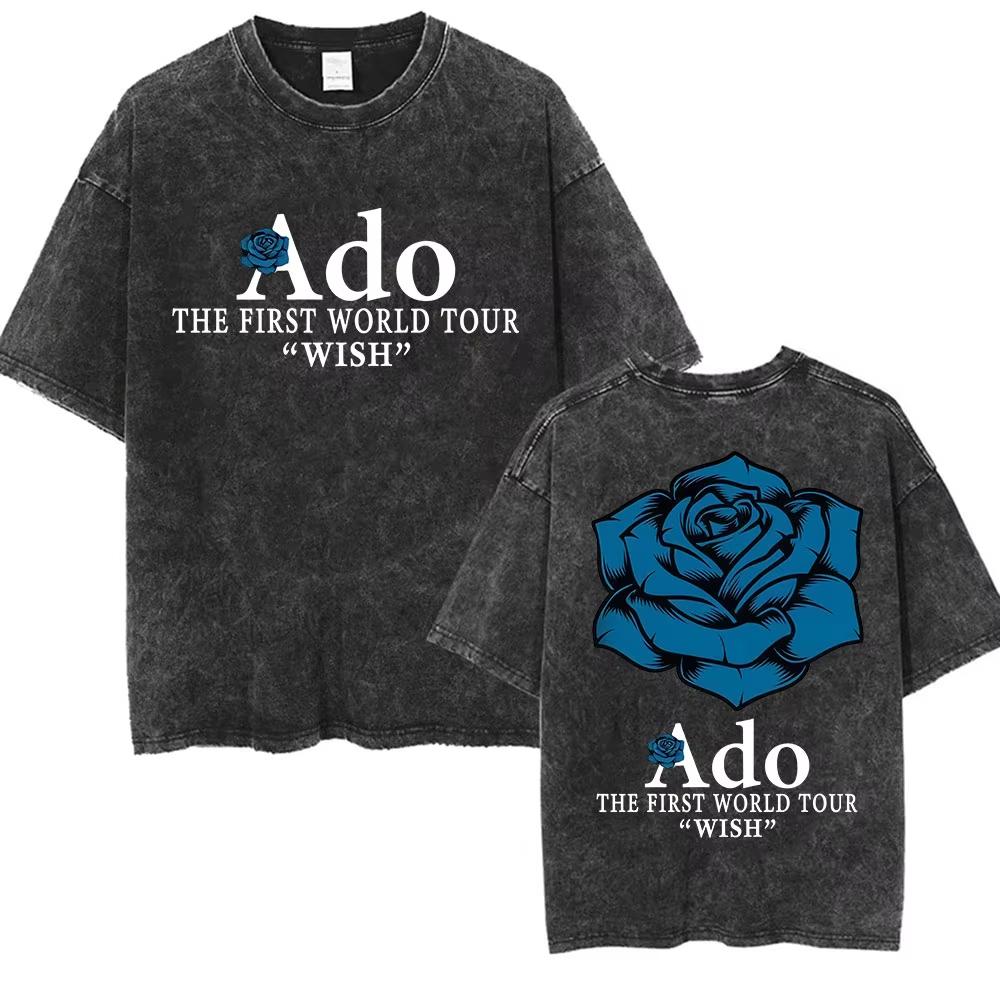 ADO Hibana World Tour Vintage Washed T Shirts Japanese Singer Fashion Oversized Tshirts Casual Aesthetic Short Sleeve Tees