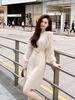 Elegant Loose Knit Dress with Ruffles - Women's Plus Size Long Sleeve Fragrance Style