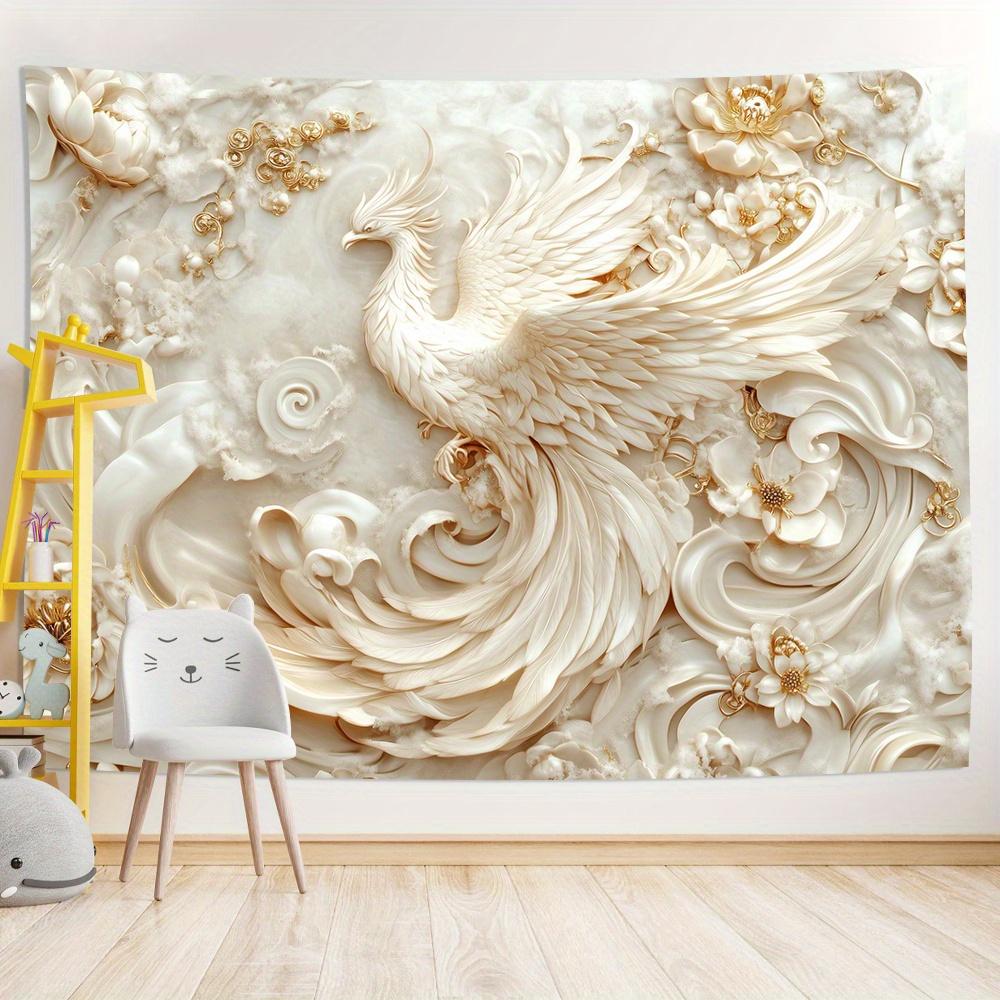1 pezzo Tappezzeria da Parete Fenice Bianca Stile Splendido Impatto Visivo 3D, Poliestere, Perfetta per Soggiorno, Camera da Letto, Ufficio