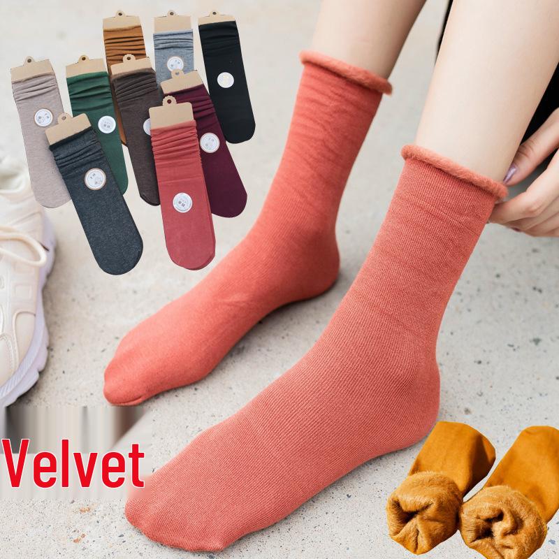 Women's Cotton Blend Fleece-Lined Mid-Calf Scrunch Socks – Warm, Thick, Japanese Style for Spring, Autumn, & Winter