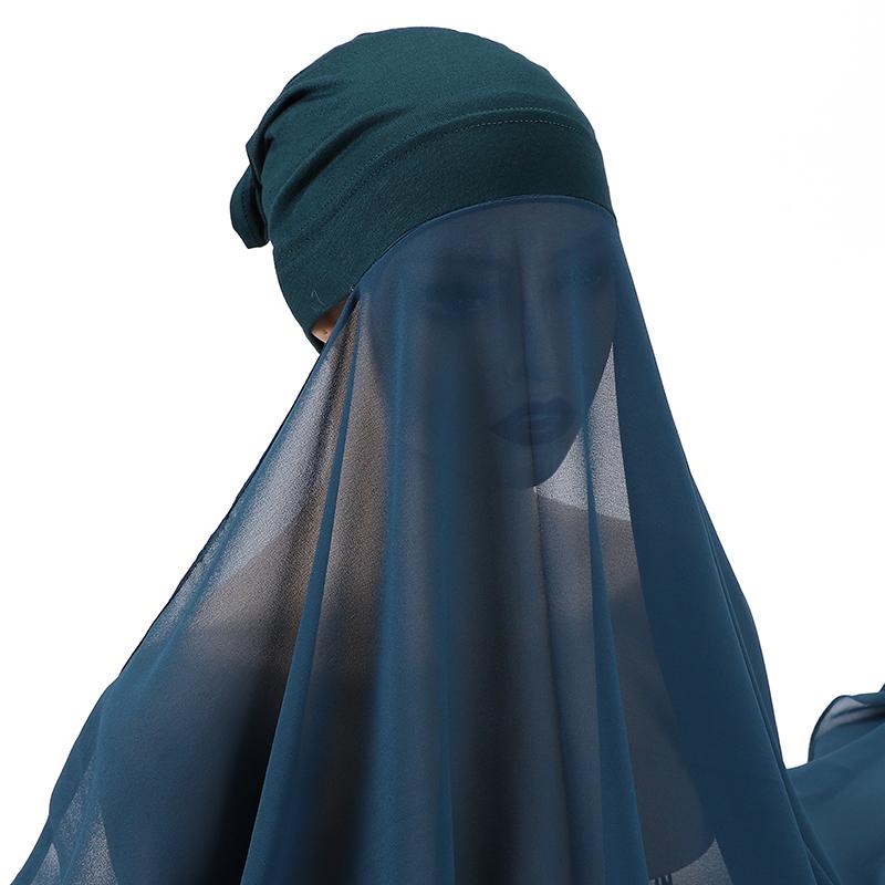 Muslim Women Bonnet + Chiffon Shawl Instant Under scarf Cap Islam Inner Scarf Headband Stretch Hijab Cover Headwrap Turbante