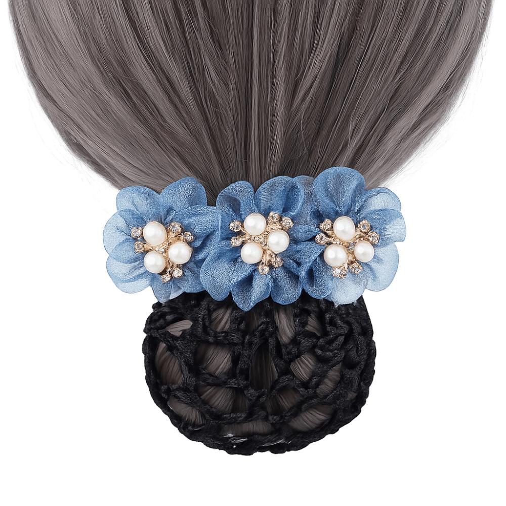 

Crochet Imitation Pearl Delicate Flower Hair Net Cloth Dual-Use Bun Net Snood Ornament Colorful Hair Accessories Korean синий