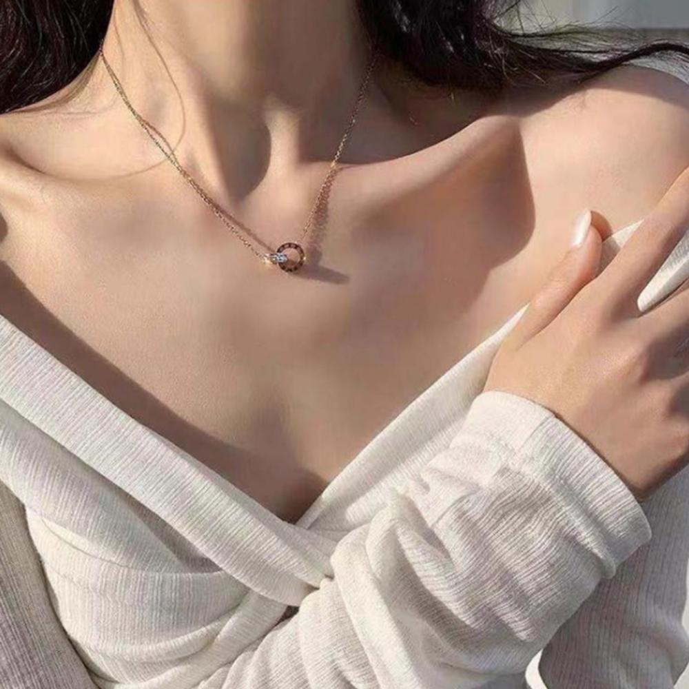 Voyager Titanium Rose Gold Cross Ring Necklace