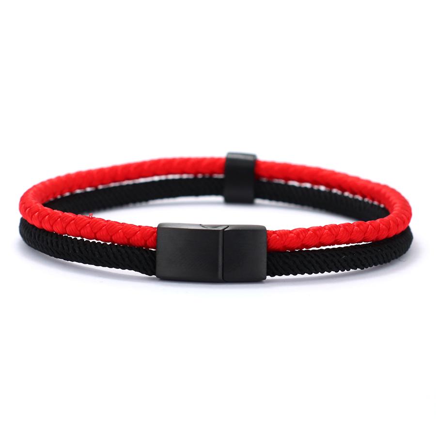 Minimalist Men Rope Bracelet Double Braided Rope 4mm Black Threaded Braclet Outdoor Sports Nautical Brass Braslet Casual Jewelry