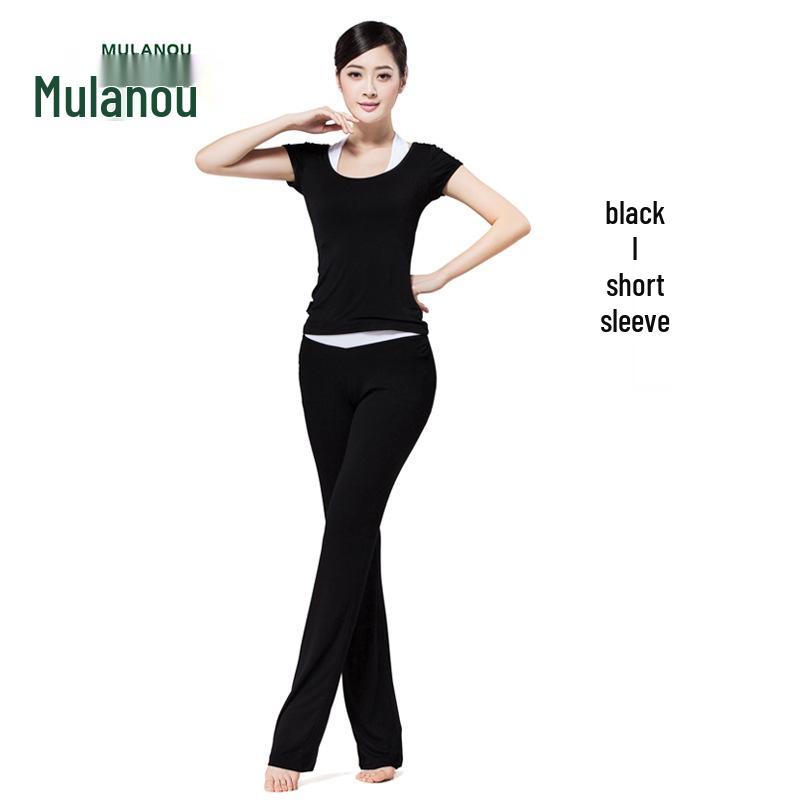 

Женский приталенный спортивный комплект из модала для йоги и танцев - с рукавом семь восьмых и с коротким рукавом, трехпредметный, для весны/лета Large