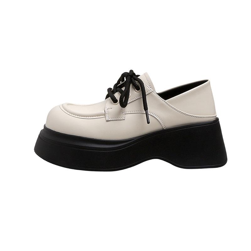 Platform small leather shoes women's new spring black British thick heel muffin autumn and winter retro single shoes