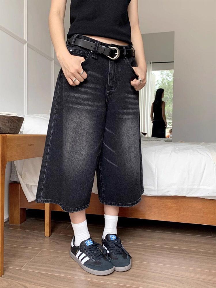 Retro High-Waisted Women's Wide-Leg Cropped Jeans for Summer