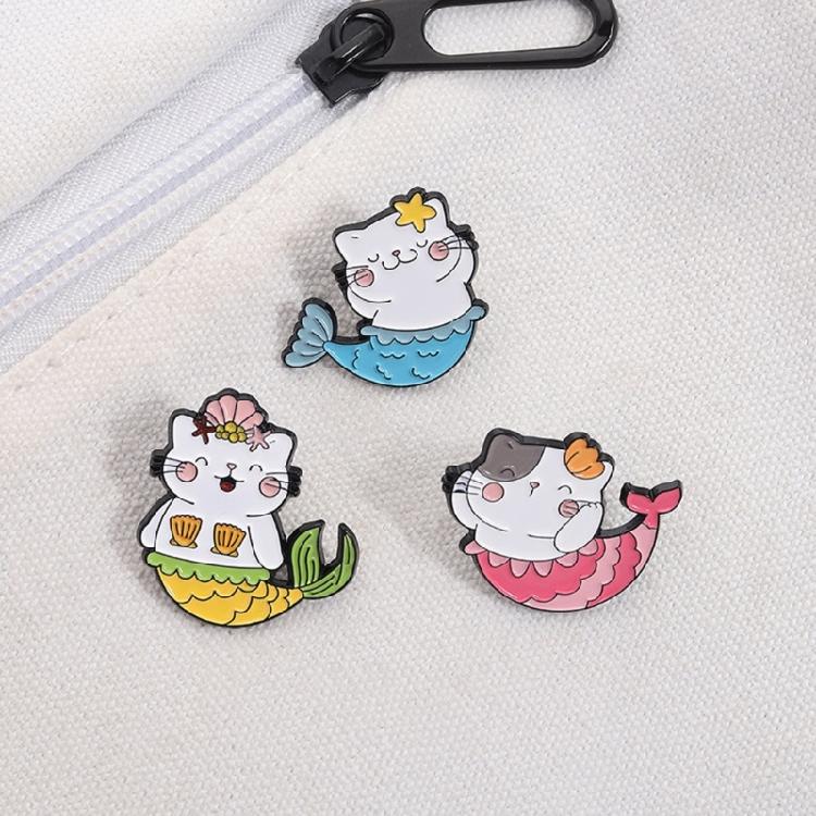 Charm Mermaids Cats Alloy Brooch Fashionable Lapel Accessory For Kids Friend Parties Casual Outfits