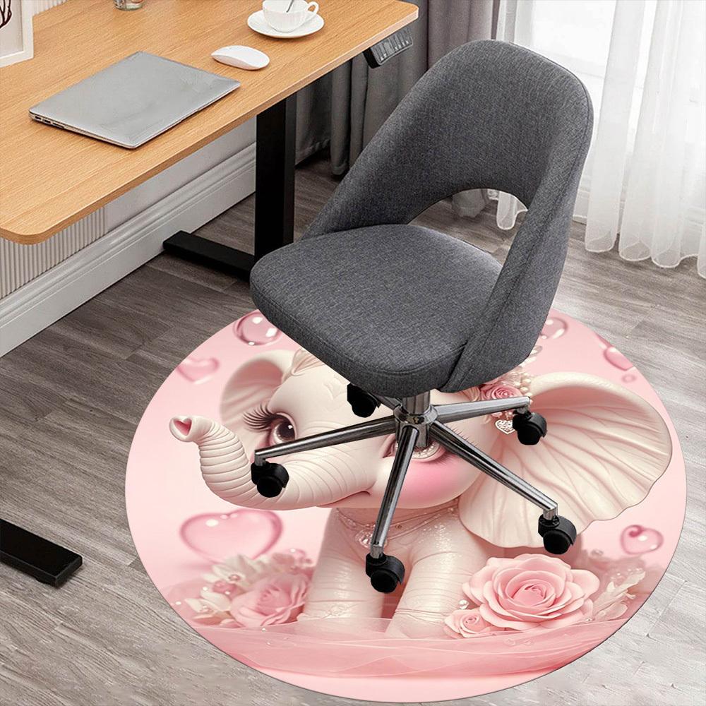 1PC Elephant Pink Roses Round Chair mat Area Rug - Non-Slip, Floor Mat for Office, Bedroom, home decor Christmas Gift c0528072