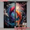 2D Flat Printing 2pcs Happy Valentine's Day Window Curtains Flower Pond Mirror Fish Series Color Transfer Fish Digital Printed