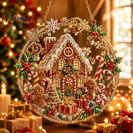 Religiöse Feiertagsdekorationen Weihnachten Perlmuttmalerei Sonnenfänger-Set, 3D Krippe/Weihnachtsmann/Vogel/Baum Festliche Heimdeko Akzente Perlen