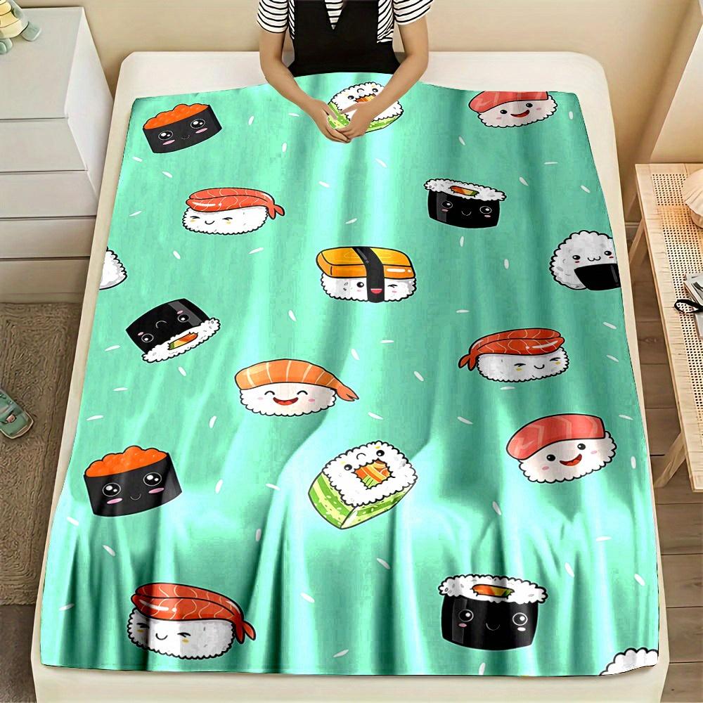 Cozy Cartoon Sushi Print Flannel Throw Blanket | Perfect for Couch, Bed, Office Naps & Travel | Unique Wearable Gift Idea