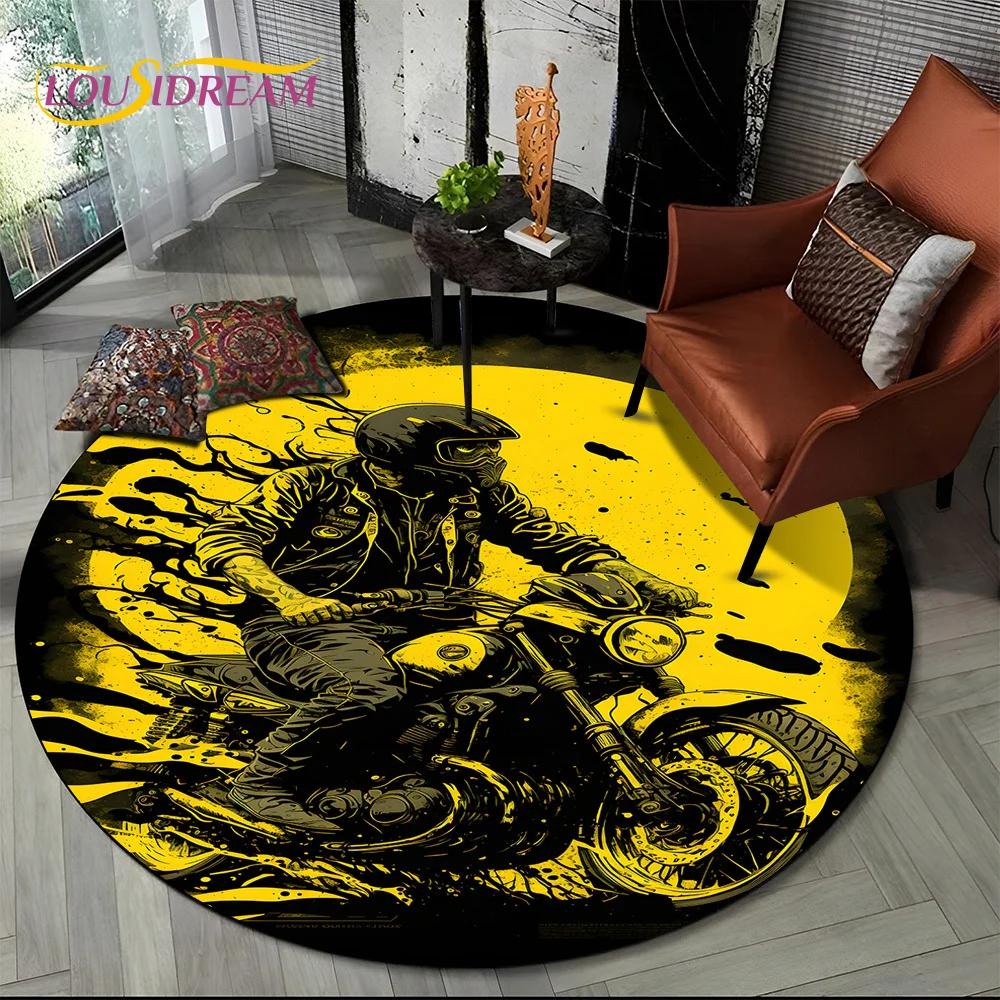 3D Retro Vintage Motorcycle Cartoon Round Area Carpet Rug for Living Room Bedroom Kid Playroom Decor,Pet Area Rug Non-slip Gift
