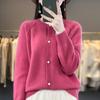 Women's 100% Cashmere Solid Color Cardigan - Round Neck, Long Sleeve (Autumn/Winter 2024)