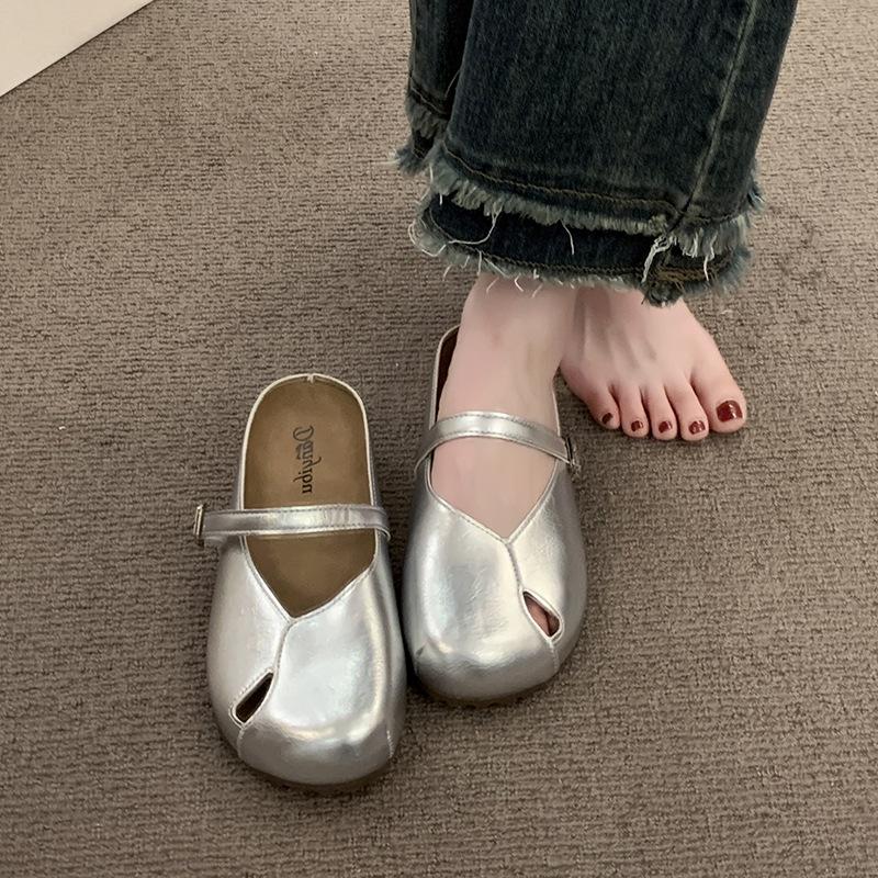 French Retro Inner Heightening Bag Head Half Slippers Women's Summer Outer Wear 2025 New Versatile Sandals One Pedal Lazy Shoes