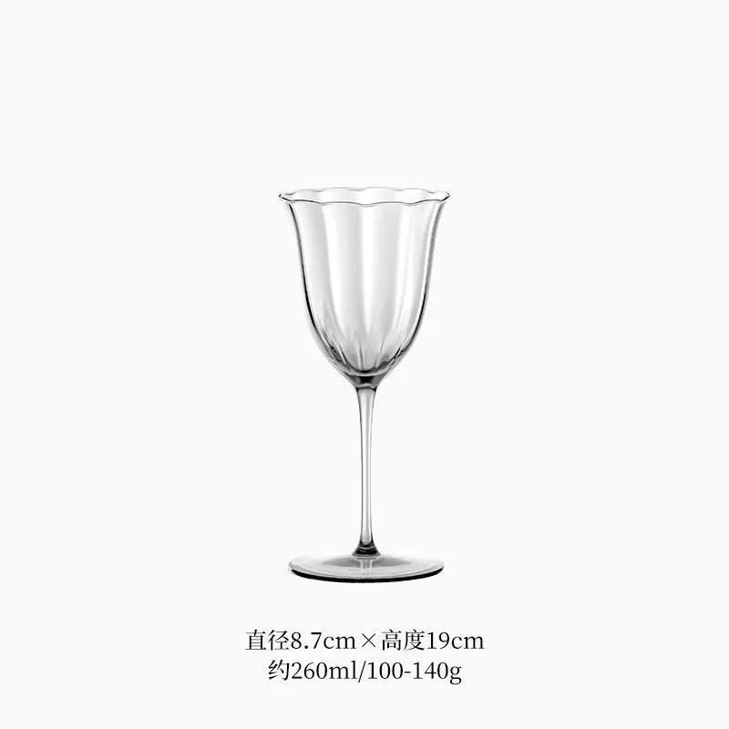 Light Luxury Retro Flower Home Wine Glasses Champagne Cup Set Crystal Goblet Glass Ribbed Pink Green Cocktail Glass Martini Cup
