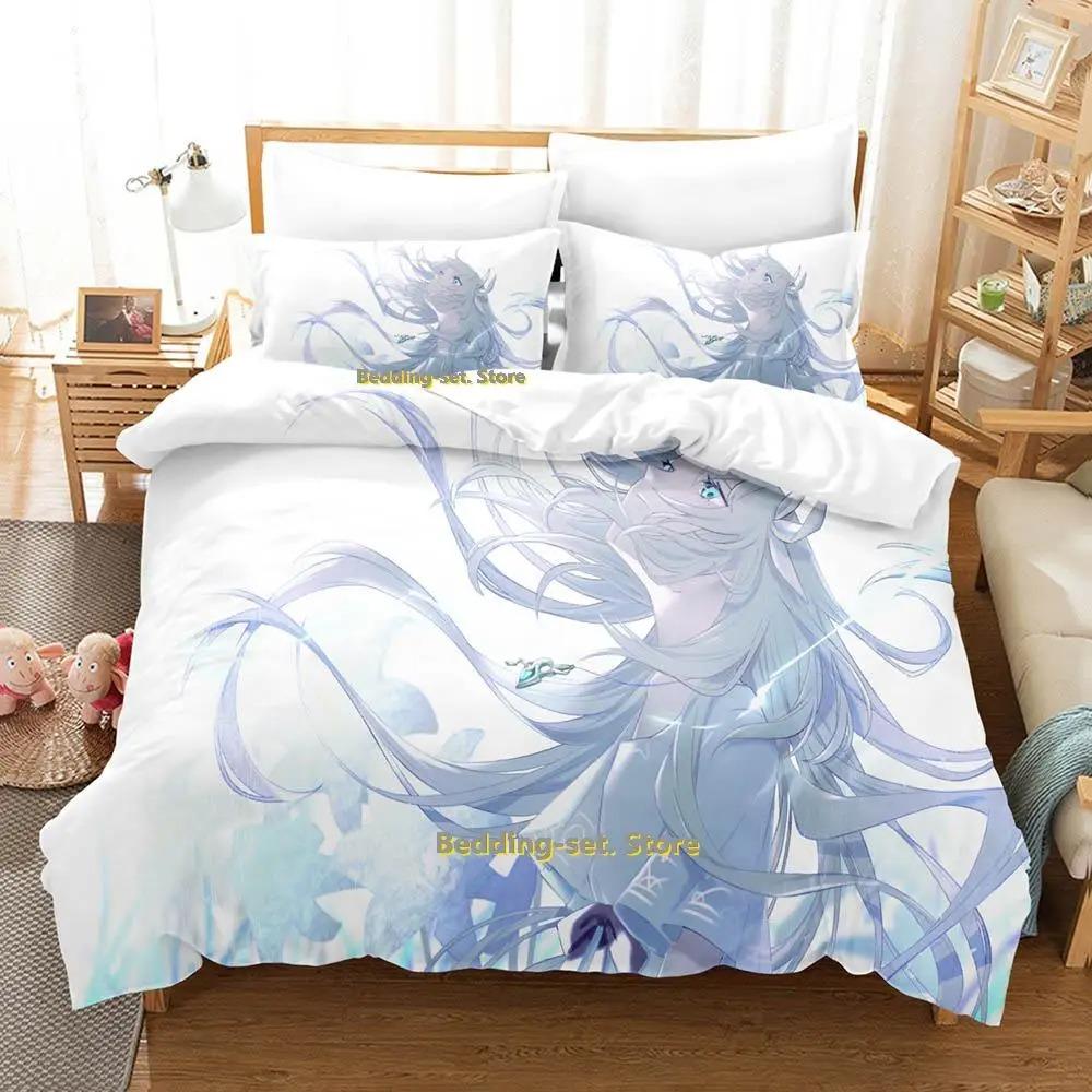 Gamw ENDER LILIES Quietus of the Knights Bettwäsche-Set Cartoon Anime dreiteiliges Set Erwachsene Kind Schlafzimmer Bettbezug-Sets 3D-Druck