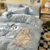 Cartoon Soft Cotton Washable Single Bed 3-Piece Set: Fitted Sheet, Flat Sheet, Skin-Friendly