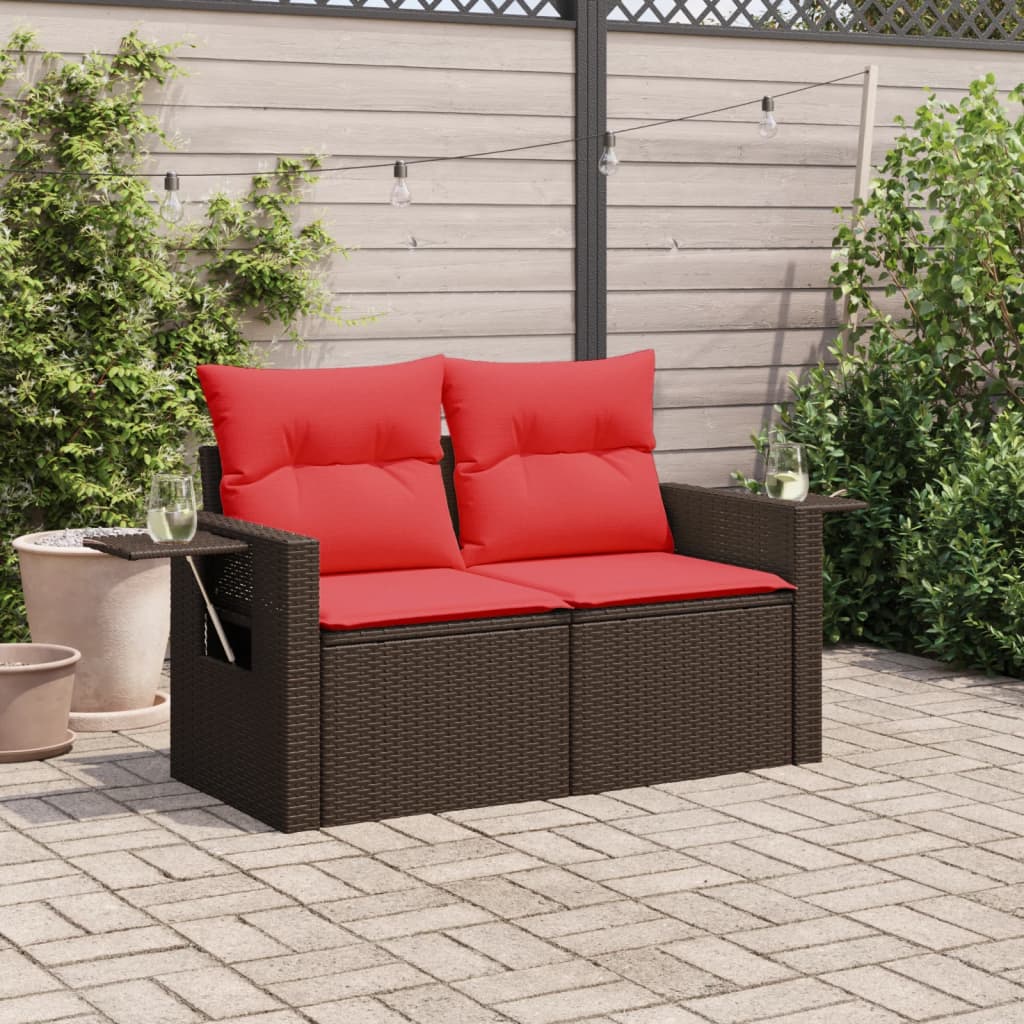 Garden Sofa with Cushions 2 Seater Brown Poly Rattan