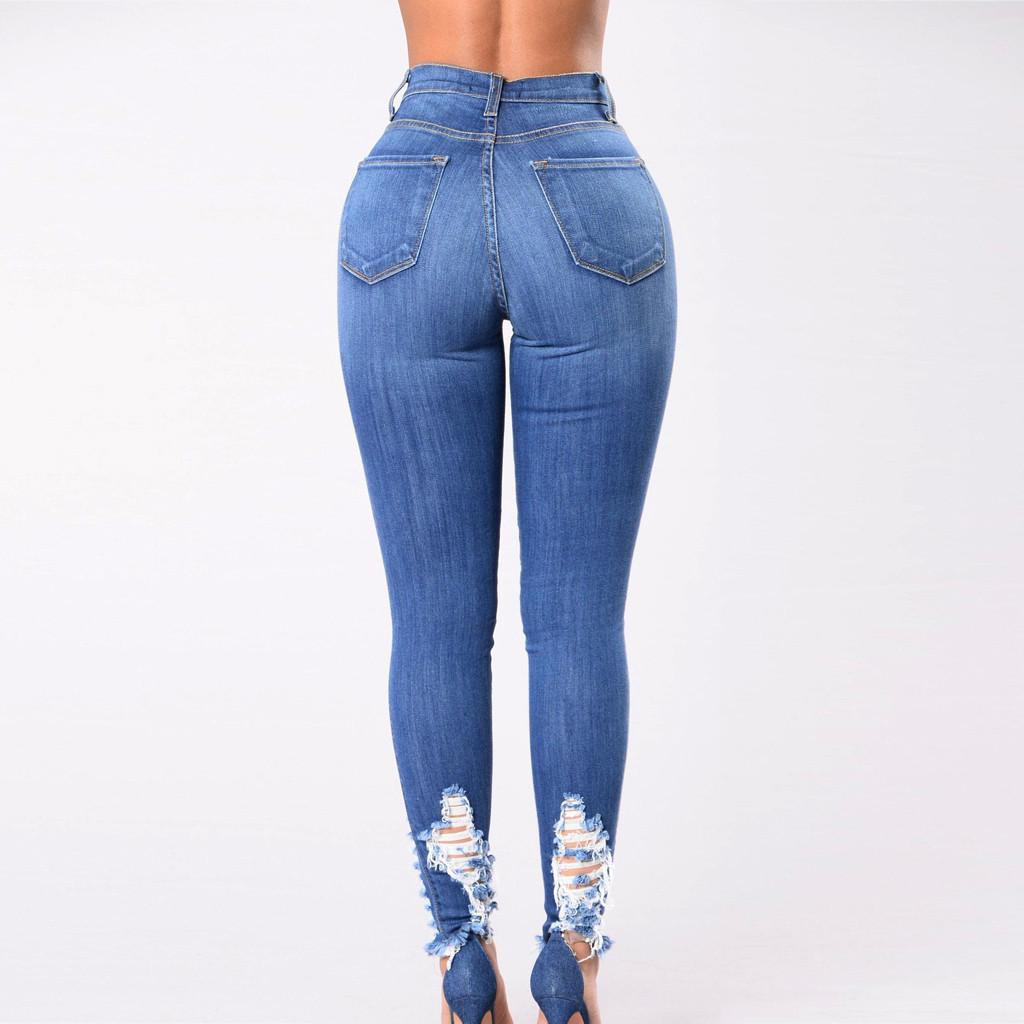 Fashion Women Jeans Denim Hole Female High Waist Stretch Slim Sexy Pencil Pants