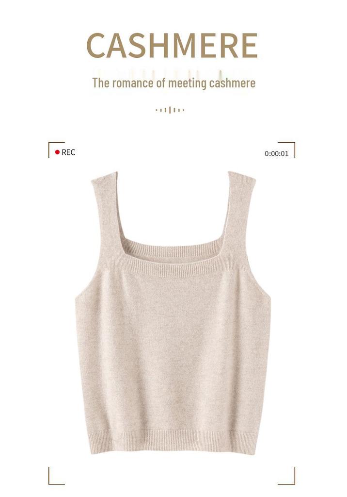 Lekasha Women's 100% Pure Cashmere Square Neck Sleeveless Camisole