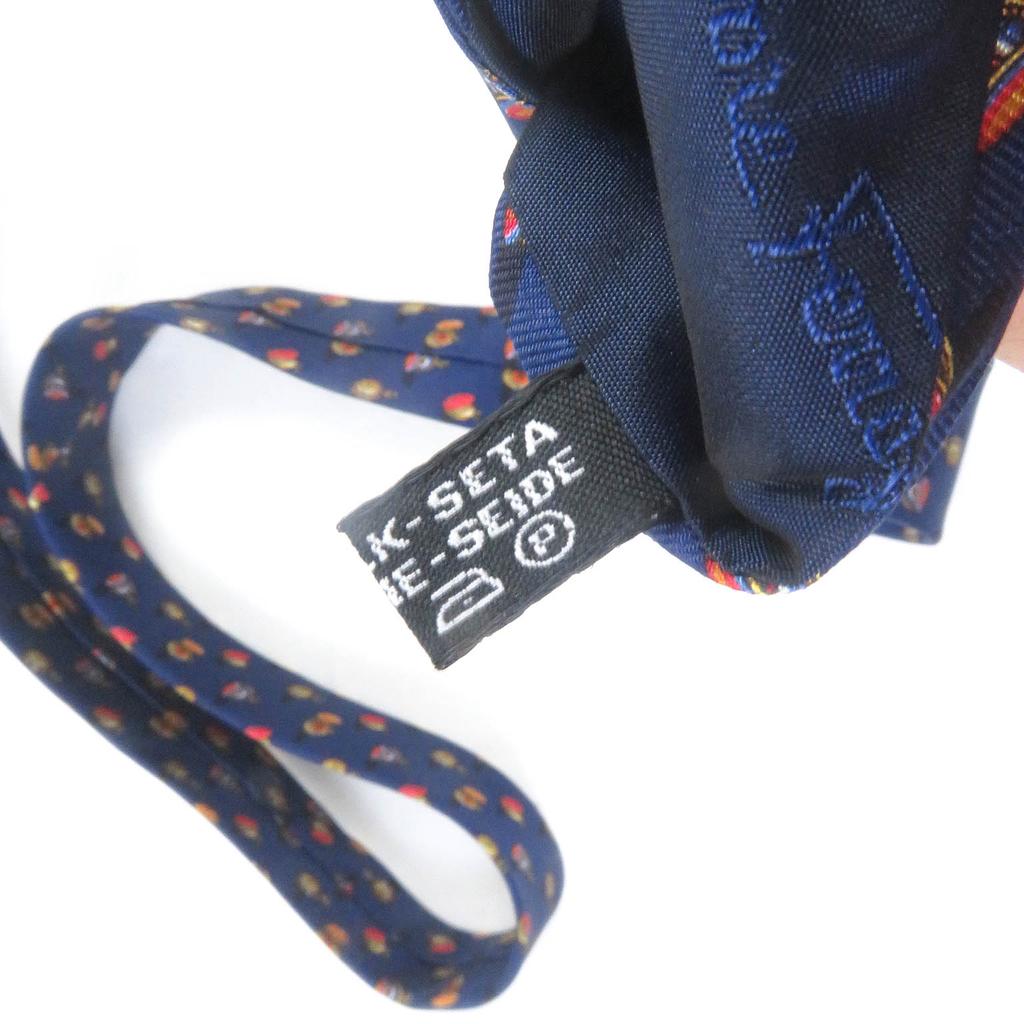 Salvatore Ferragamo tie Pocket watch all-over pattern wide tie Navy silk mens Used