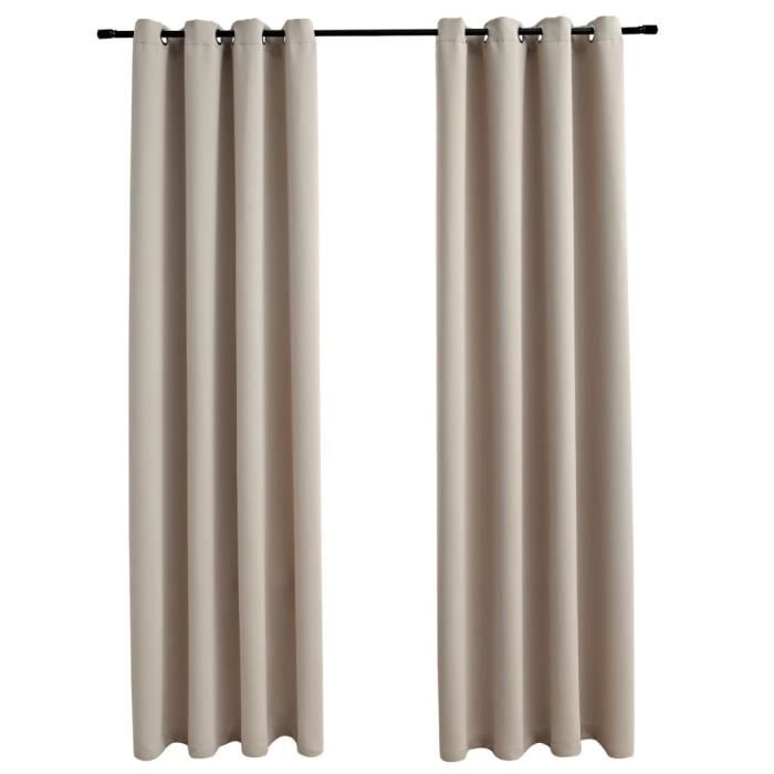VidaXL Rideaux occultants avec anneaux en métal 2 pcs Beige 140x225 cm
