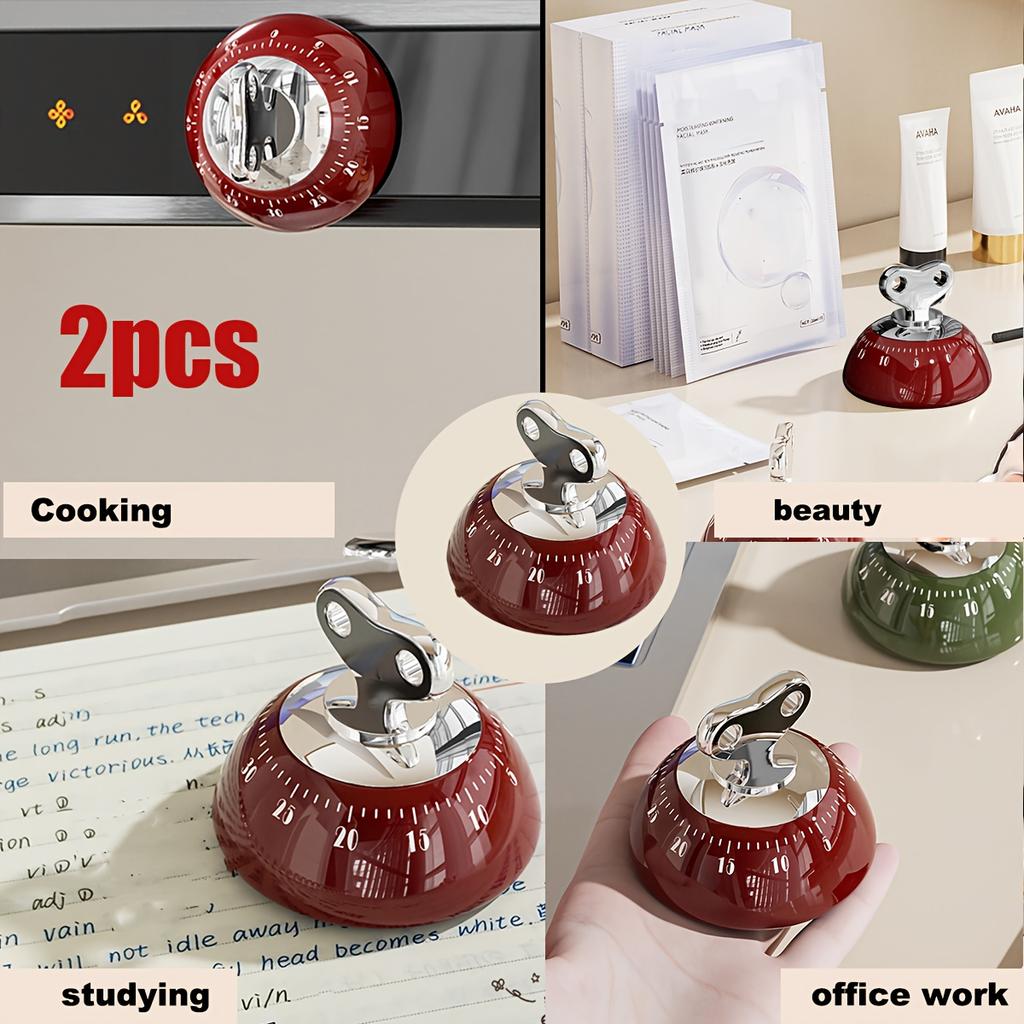 2pcs Vintage Magnetic Timer , Mechanical Screw On Kitchen, Beauty, Study, Gym Timer , No Battery Needed, Magnetic Base for Countertop, Desk