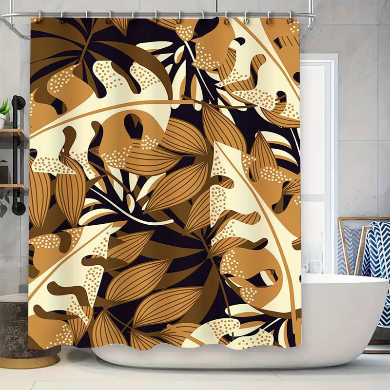 

Luxury Floral Shower Curtain Waterproof Decorative Bathroom Accessories Modern Bath Mat With Rings Beige Gold Size: 69 X 70 In ( W60H190(CM)-1 Pcs