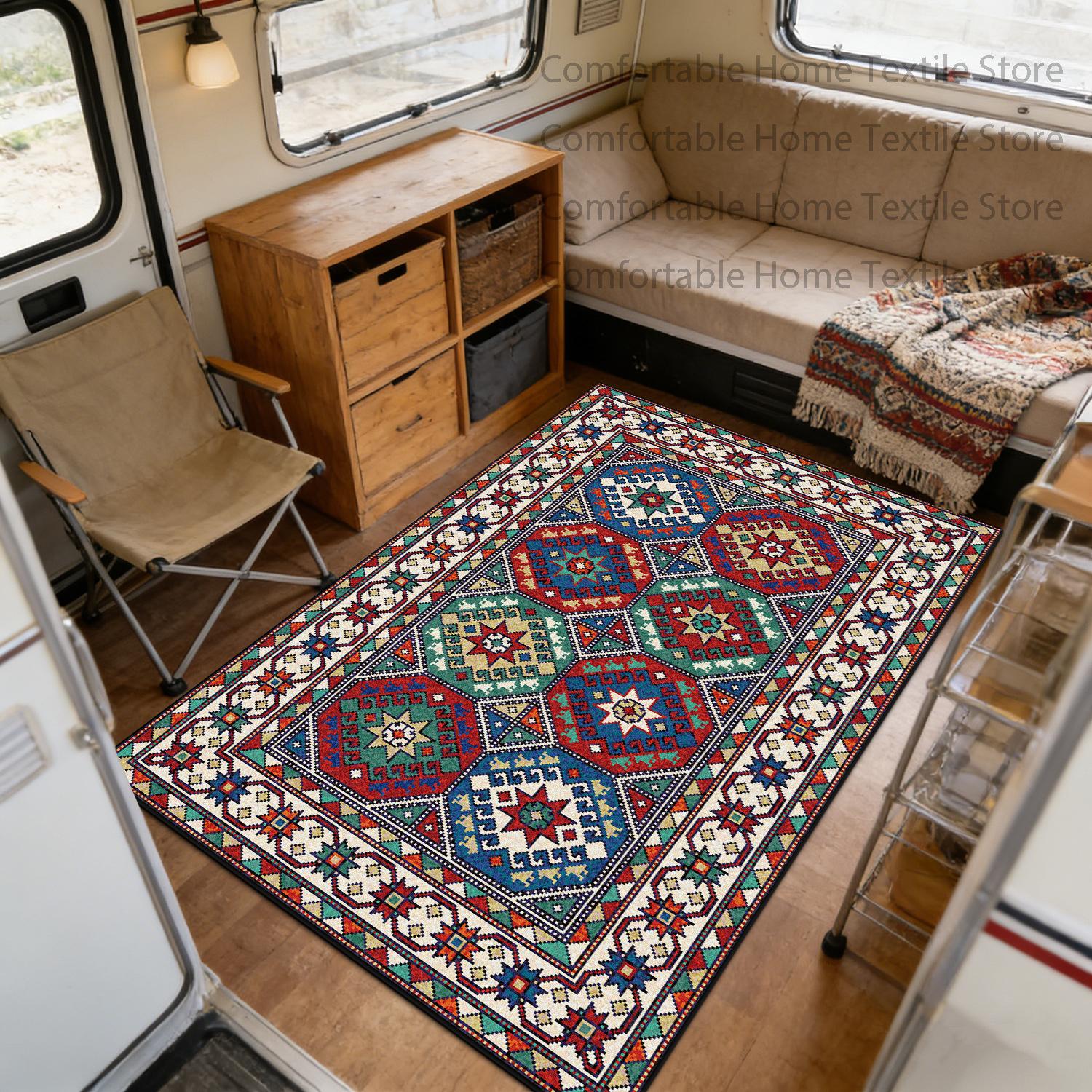 

Bohemian Vintage Ethnic Style Living Room Rug Decoration Motorhome Easy Clean Soft Carpet Non-slip Short Velvet Coffee Table Mat 60x90cm