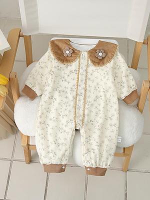 Baby Girl Floral Print Onesie - Pure Cotton, Long Sleeve, Spring/Autumn Style, Newborn Outerwear