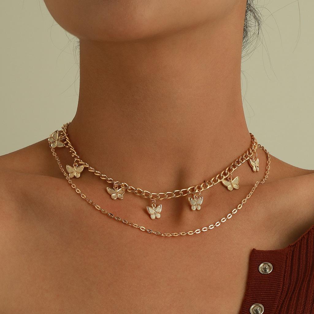 IF ME Classic Women Metal Gold Multilayer Necklace Silver Rose Pendant Necklace Dice Sun Decoration Accessories Temperament Jewelry