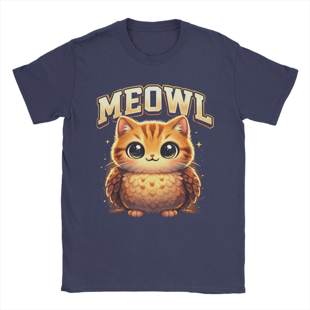 Meowl Funny Meow Cat Owl Brainrot Meme 100 Cotton TShirt For Unisexs Beach Vintage T Shirts O Neck Hippie Tees Plus Size Clothes