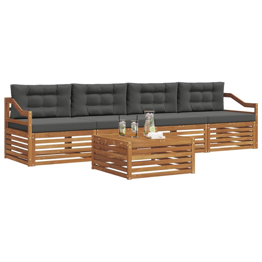 Outdoor Sofa Set with Cushions 5 Pcs Natural and Anthracite