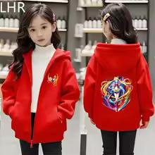 Autumn Coat Children Hoodie Sailor Moon Girl Red Tops Zip Up Black Gray Pink Zipper Style Hoodies Kid 3-12 Year