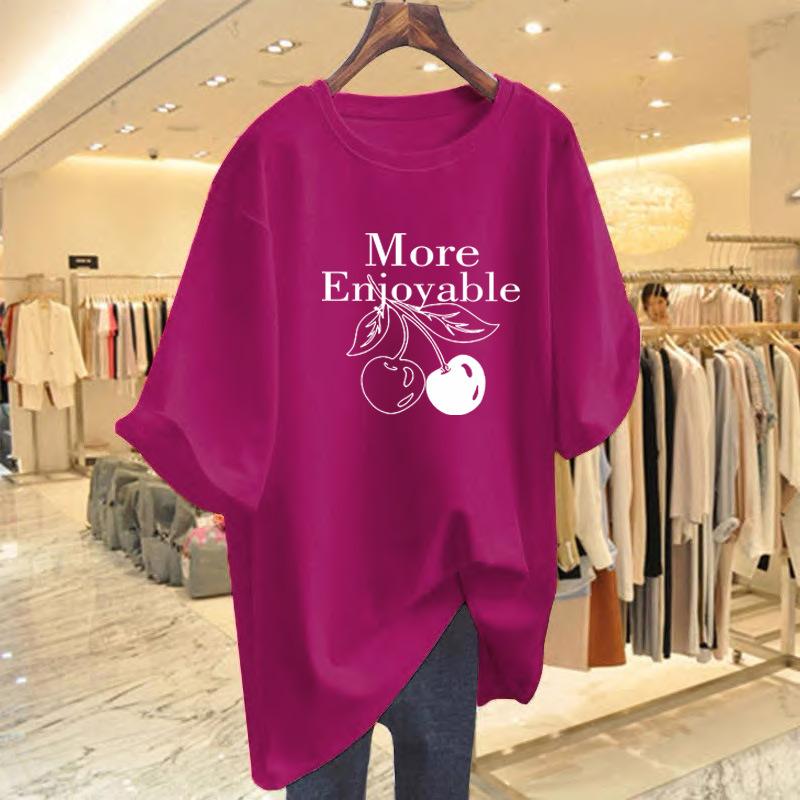 Cherry cotton t-shirt women's summer short-sleeved loose and casual, Korean version of chic t-shirt new white bottoming top trendy