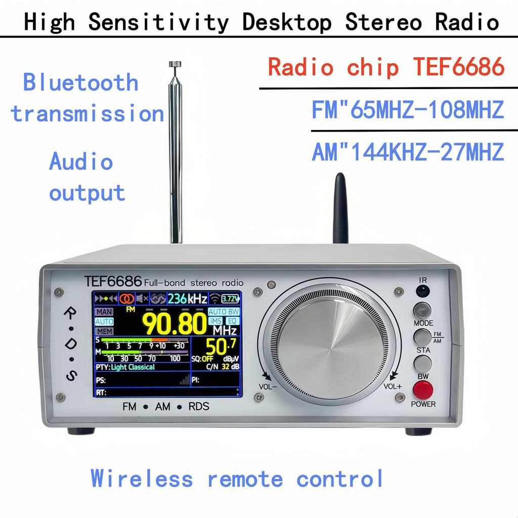 TEF6686 High-Sensitivity Desktop Stereo Radio with Infrared Remote Control