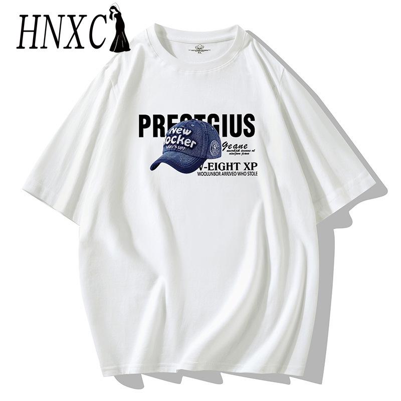 HNXC Cotton Short Sleeve T-shirt Men's Fashion Loose Half Sleeve Shirt Printed Compassionate Shirt