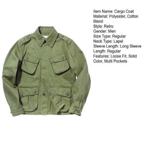 Chaqueta estilo trabajo de color liso con solapa y manga larga para hombre