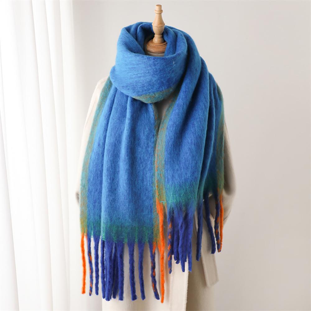 Luxury Fashion Mohair Thick Scarf Men Women Winter Solid Tassel Scarf Students Warm Extended Long Scarves Shawl Neckerchief