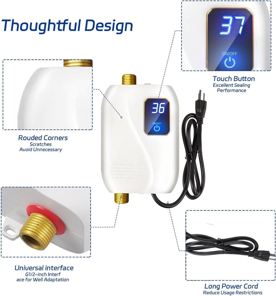 Tankless Water Heater Electric 110V, 3000W Instant Electric Water Heater, Under Sink Water Heater with Digital Display, Hot Water Heater Electric