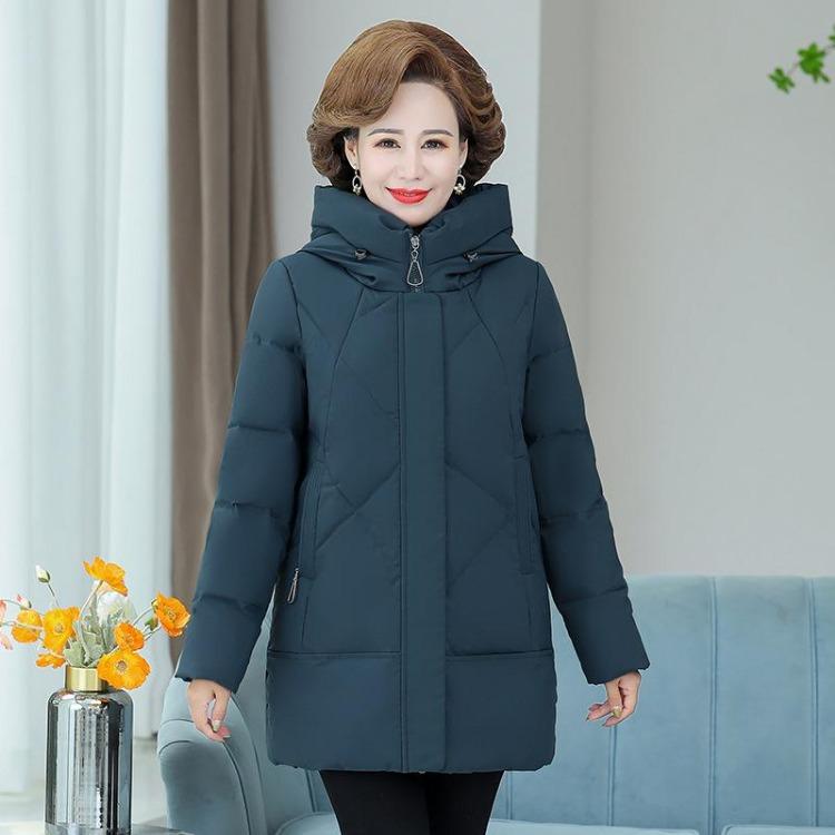 Nova Moda Inverno Jaqueta de Penas Mãe Feminina Comprimento Médio Jaqueta Espessa para Mulheres de Meia-idade e Idosas