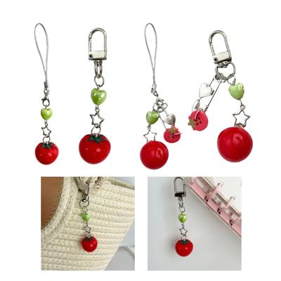 Berloque Multifuncional Tomate com Folhas Verdes e Figuras de Menina Chaveiro Acessório de Moda para Mulheres da Moda Senhoras