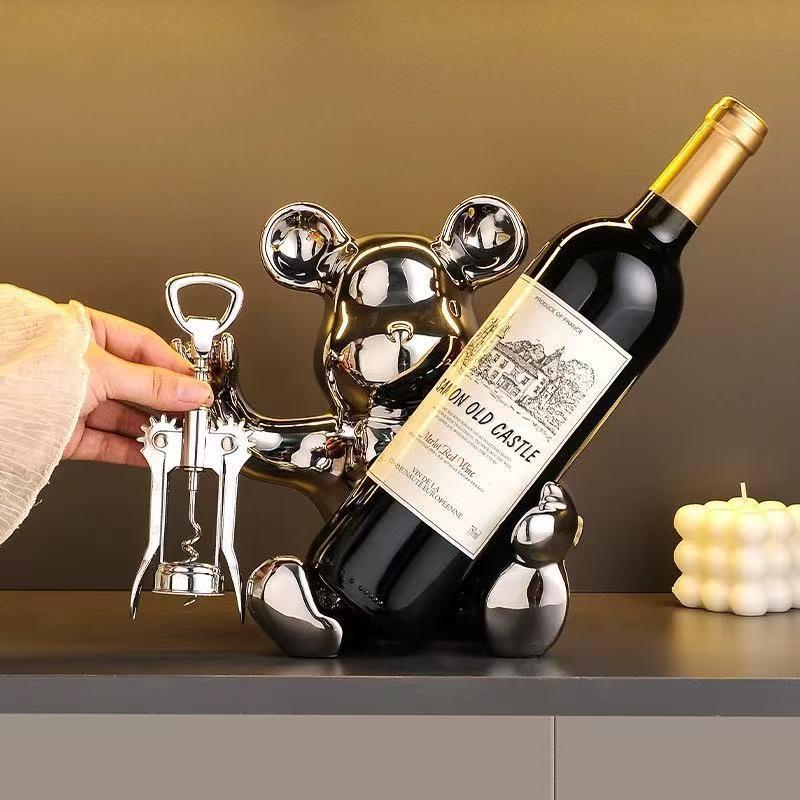 Ceramic Bear Wine Rack Shelf Decorative Storage Unit Living Room Kitchen Dining Area Home Decor Gift