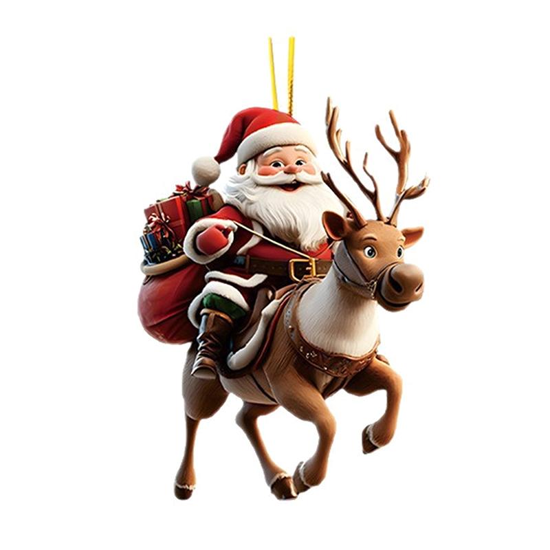 Colgante de Navidad Acrílico 2D Dibujo Animado Papá Noel Muñeco de Nieve Animal Mascota Festivo Adornos Colgantes Para Decoración de Árbol de Navidad