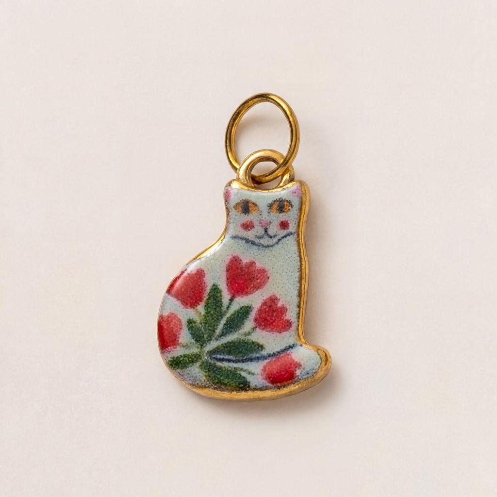 Stainless Steel Kitten Print Enamel Ceramic Pendant Necklace/Bracelet