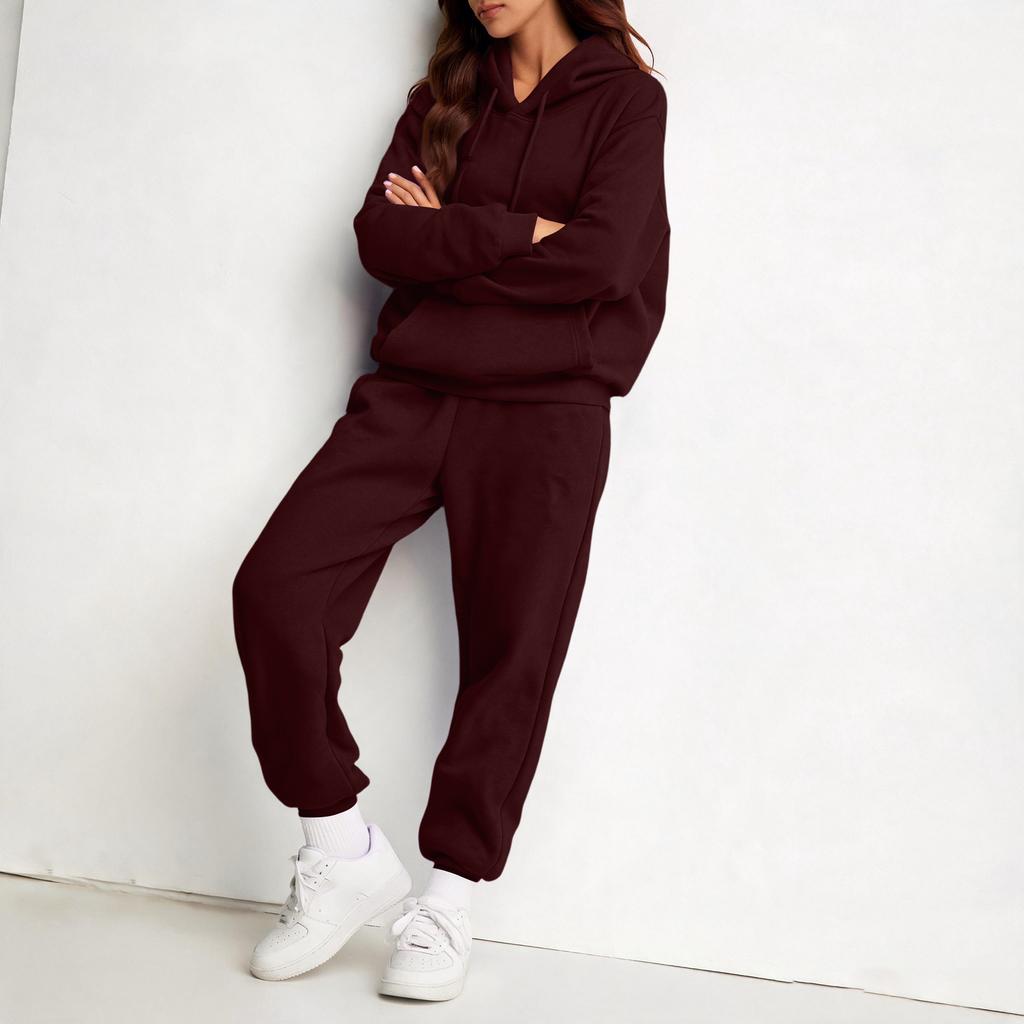 Women's Casual Hoodie Set Color Loose Fit Hooded Sweatshirt