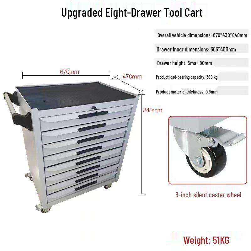 Movable Three-Layer Hand Cart: Multi-functional Auto Repair & Household Tool Box with Cabinet Door