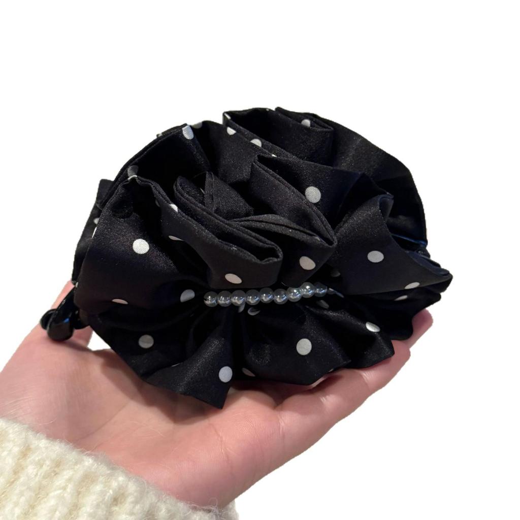 Korean Satin Pearl Pleated Banana Clip - Versatile Large Hair Claw for Elegant Hairstyles.